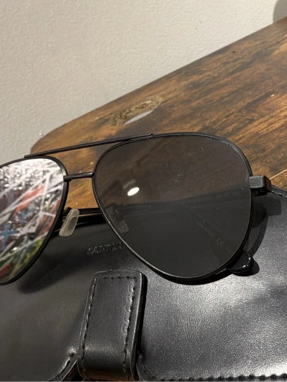 Saint Laurent Aviator Sunglasses - Mirrored Grey Flat Lens Sleek Metal Frame